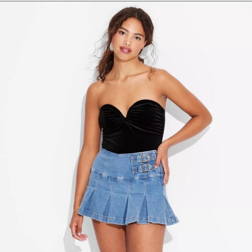 VELOUR Strapless Top Women's Plunge Neck Bodysuit - Wild Fable Black LARGE NWT
